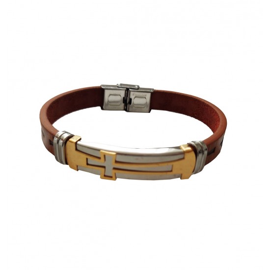 Bratara din piele ecologica, Cruce, Inox, A4B107