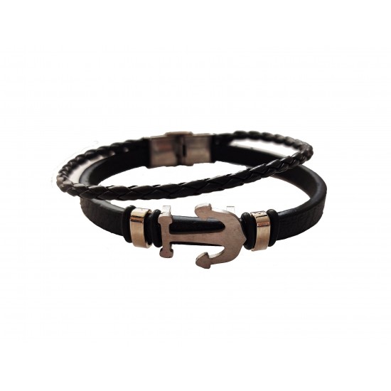 Bratara din piele ecologica, Inox, Ancora, A4B51