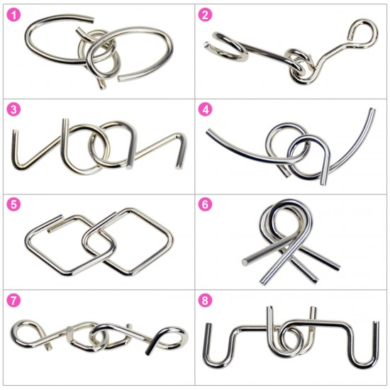 Set puzzle Brain Twister 8 jocuri din Metal, pentru copii si adolescenti, 9BAFF Set puzzle Brain Twister 8 jocuri din Metal, pentru copii si adolescenti, 9BAFF