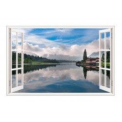 Sticker decorativ, Fereastra 3D, Cer oglindit in lac, 85 cm, 390STK