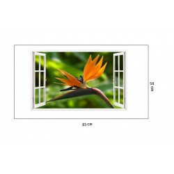 Sticker decorativ, Fereastra 3D, Flori, 85 cm, 291STK