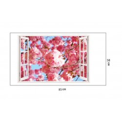 Sticker decorativ, Fereastra 3D, Flori, 85 cm, 305STK
