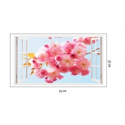 Sticker decorativ, Fereastra 3D, Flori, 85 cm, 306STK