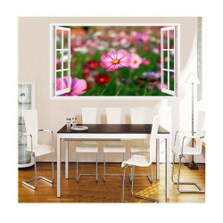 Sticker decorativ, Fereastra 3D, Flori, 85 cm, 333STK