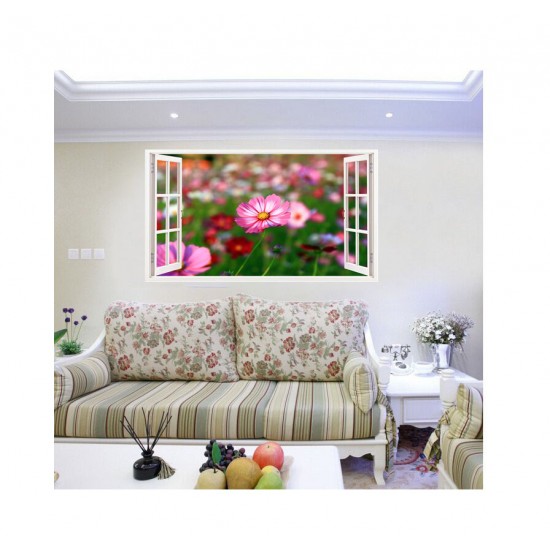 Sticker decorativ, Fereastra 3D, Flori, 85 cm, 333STK