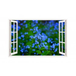 Sticker decorativ, Fereastra 3D, Flori albastre, 85 cm, 245STK