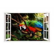 Sticker decorativ, Fereastra 3D, Papagal, 85 cm, 296STK