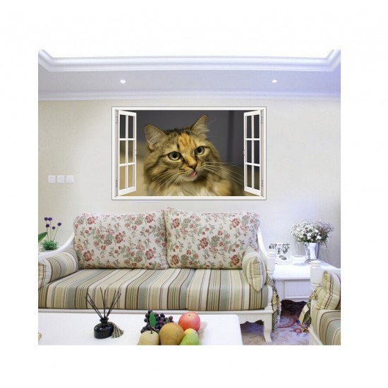 Sticker decorativ, Fereastra 3D, Pisica, 85 cm, 409STK