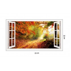 Sticker decorativ, Fereastra 3D, Toamna, 85 cm, 213STK