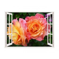 Sticker decorativ, Fereastra 3D, Trandafiri, 85 cm, 338STK