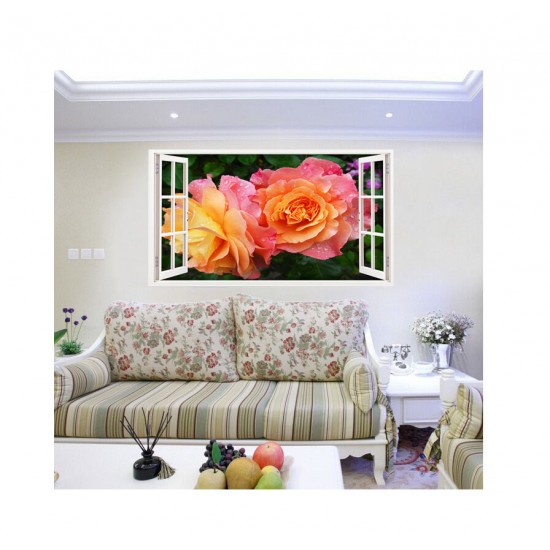 Sticker decorativ, Fereastra 3D, Trandafiri, 85 cm, 338STK