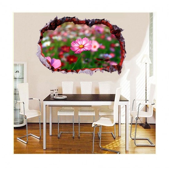 Sticker decorativ, Gaura in perete 3D, Flori, 85 cm, 333STK-1