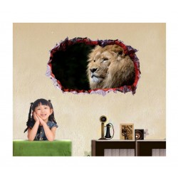 Sticker decorativ, Gaura in perete 3D, Leu, 85 cm, 394STK