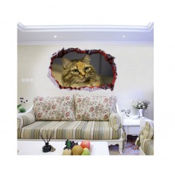 Sticker decorativ, Gaura in perete 3D, Pisica, 85 cm, 409STK-1