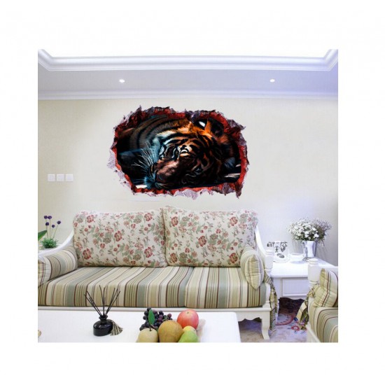 Sticker decorativ, Gaura in perete 3D, Tigru, 85 cm, 393STK
