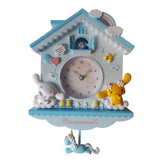 Ceas de perete cu pendul  in forma de Casuta pentru copii, Albastru, 30 cm, MHT620