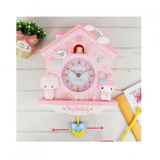 Ceas de perete cu pendul  in forma de Casuta pentru copii, Roz, 30 cm, MHT620-2