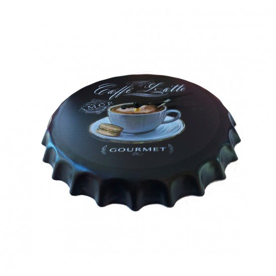 Ceas de perete in forma de capac de bere, Coffe latte, Metal, 40 cm,  540925X