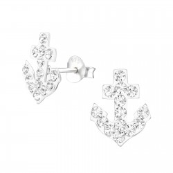 Cercei argint, Ancora cu cristale Swarovski White, A4S32812-1