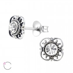 Cercei argint, Floare de la Bali cu cristale Swarovski White, A4S30073-1