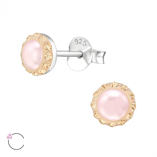 Cercei argint, Rotund cu cristale Swarovski Rose, A4S39427