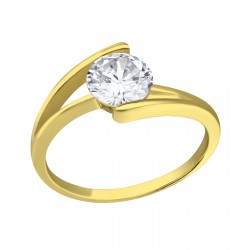 Inel argint placat cu aur 18K,  Solitaire cu cristale Zirconiu, Marimea 57, A4S38315