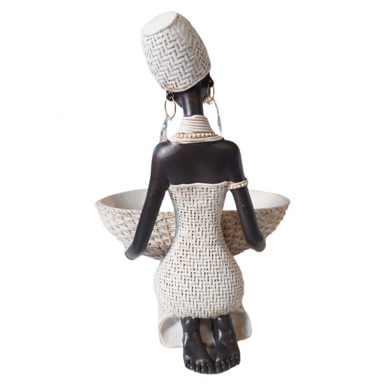 Ornament decorativ, Africana cu suport pentru bijuterii, Alb, 24 cm, 222301S