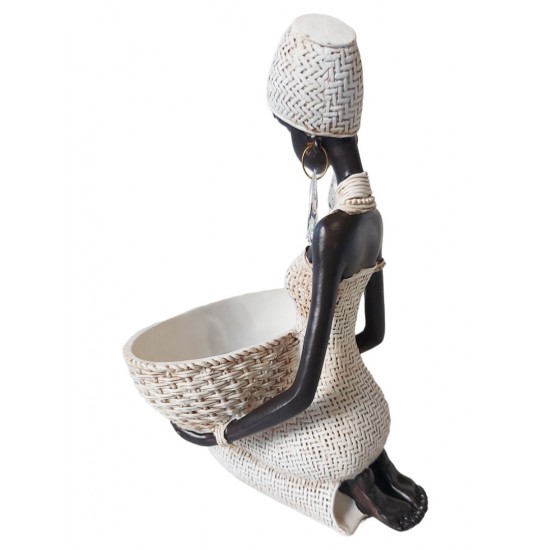 Ornament decorativ, Africana cu suport pentru bijuterii, Alb, 24 cm, 222301S
