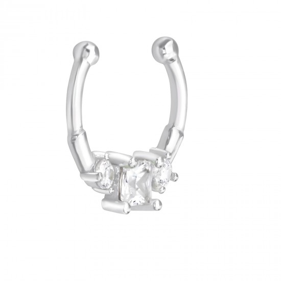 Piercing nas din Argint, Geometric cu cristale Zircon, White, A4S39433 Piercing nas din Argint, Geometric cu cristale Zircon, White, A4S39433