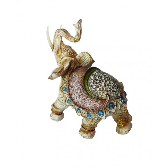 Statueta Decorativa, Elefant cu trompa in sus, Crem, 20 cm, GA24505