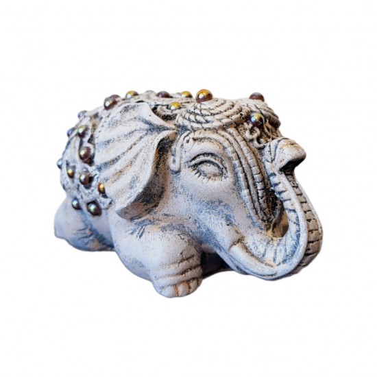 Statueta decorativa, Elefant cu perle, Gri, 14 cm, DVSAS072