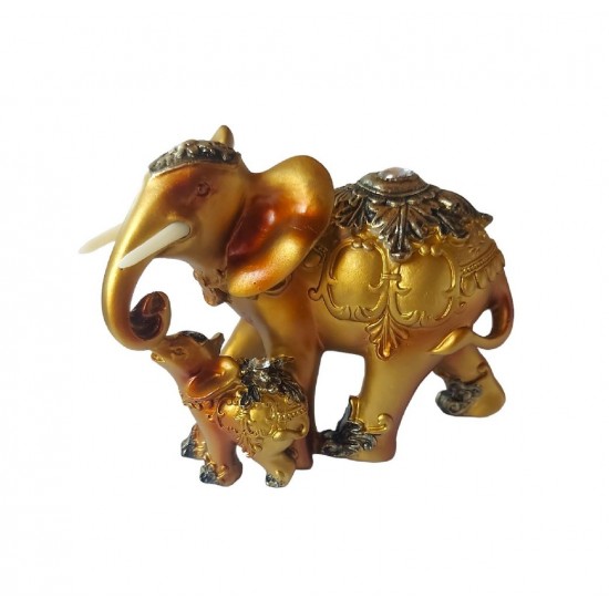 Statueta decorativa, Elefant cu pui, Auriu, 15 cm, XQ13009 Statueta decorativa, Elefant cu pui, Auriu, 15 cm, XQ13009