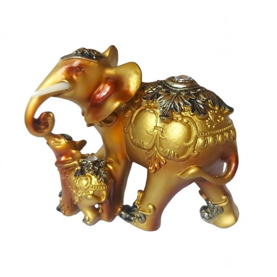 Statueta decorativa, Elefant cu pui, Auriu, 15 cm, XQ13009 Statueta decorativa, Elefant cu pui, Auriu, 15 cm, XQ13009