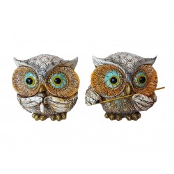 Statueta decorativa, Set 4 bufnite cu instrumente muzicale, Maro, 10 cm, GA2818