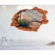 Sticker decorativ 3D, Gaura in perete cu privire spre padure 90 cm, 134STK