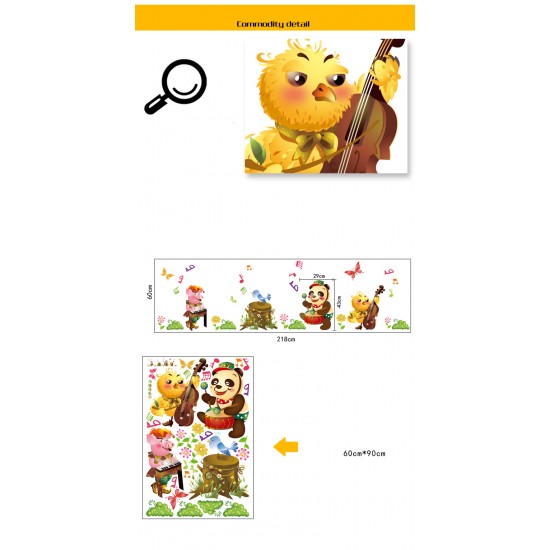Sticker decorativ, Animalute cu instrumente muzicale 218 cm, 99STK