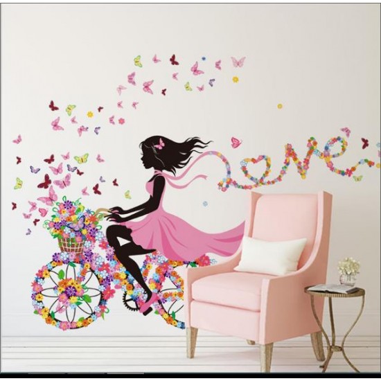 Sticker  decorativ  Biciclete inflorata cu fluturi colorati, 5STK