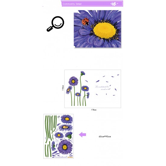 Sticker decorativ, Crizanteme albastre 178 cm, 133STK