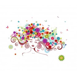 Sticker decorativ, Girl butterfly flowers 85 cm, 152STK