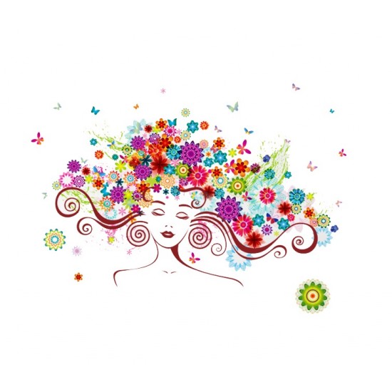 Sticker decorativ, Girl butterfly flowers 85 cm, 152STK