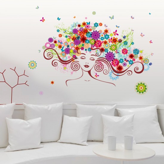 Sticker decorativ, Girl butterfly flowers 85 cm, 152STK