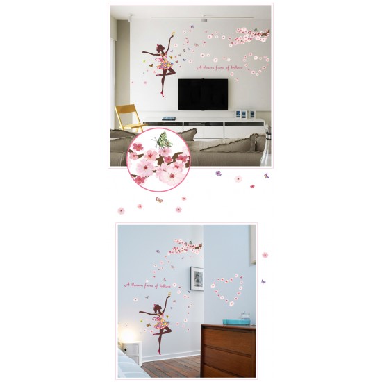 Sticker decorativ, Printesa cu fluturi, 140 cm, 721STK