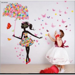 Sticker decorativ Umbrela din flori cu Fluturasi, 13STK Sticker decorativ Umbrela din flori cu Fluturasi, 13STK