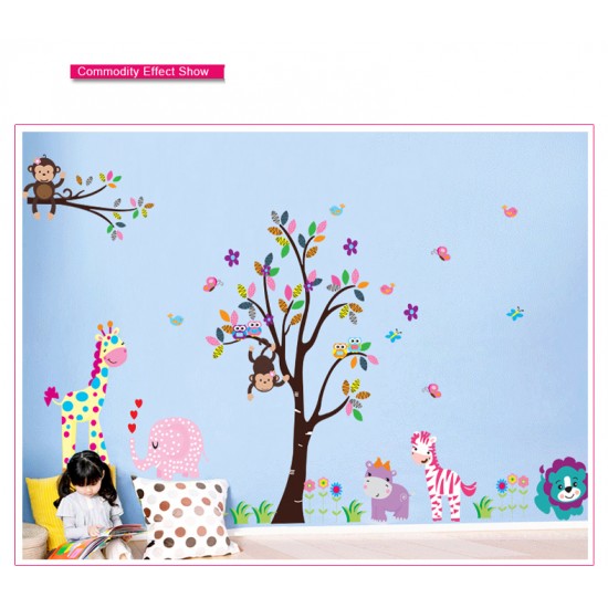 Sticker decorativ, copacel cu animalute 180 cm, 57STK