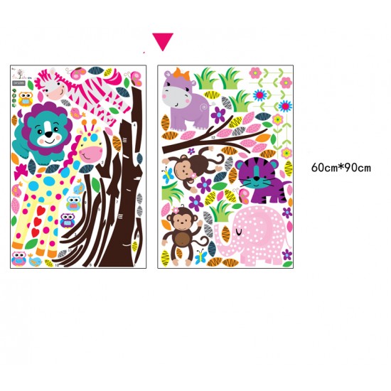 Sticker decorativ, copacel cu animalute 180 cm, 57STK