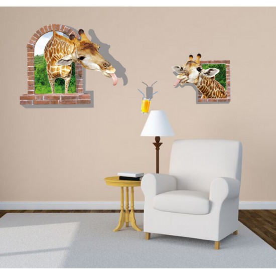 Sticker decorativ, fereastra cu 2 girafe 130 cm, 60STK
