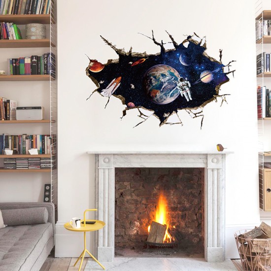 Sticker decorativ,  gaura in perete astronaut in spatiu,  80 cm, 67STK