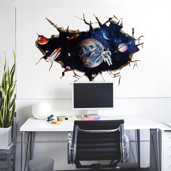 Sticker decorativ,  gaura in perete astronaut in spatiu,  80 cm, 67STK