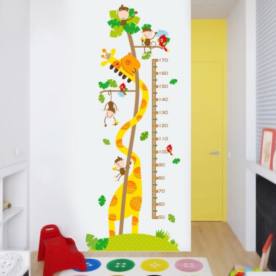 Sticker decorativ, masuratoare cu  girafa si maimutele 160 cm, 61STK