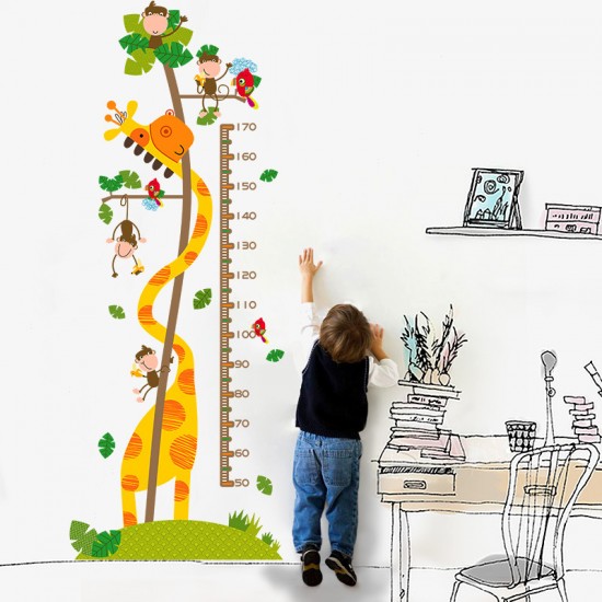 Sticker decorativ, masuratoare cu  girafa si maimutele 160 cm, 61STK